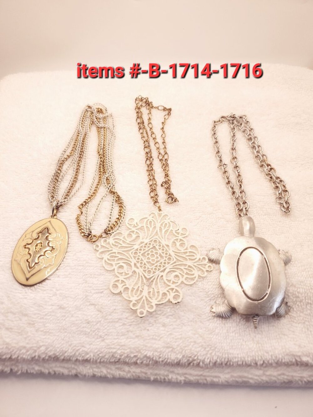 3 Necklaces with pendants, items # B-1714-1716., wt. 150 grams.